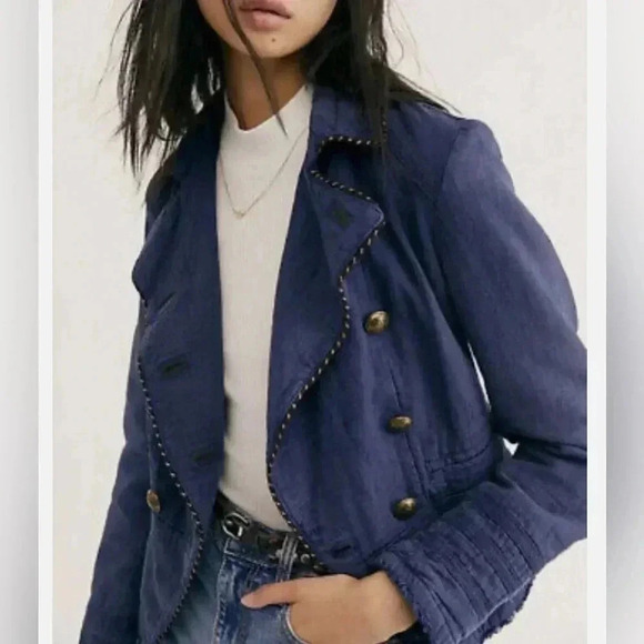 Free People cadet coat sailor military core jacket navy - Picture 2 of 6